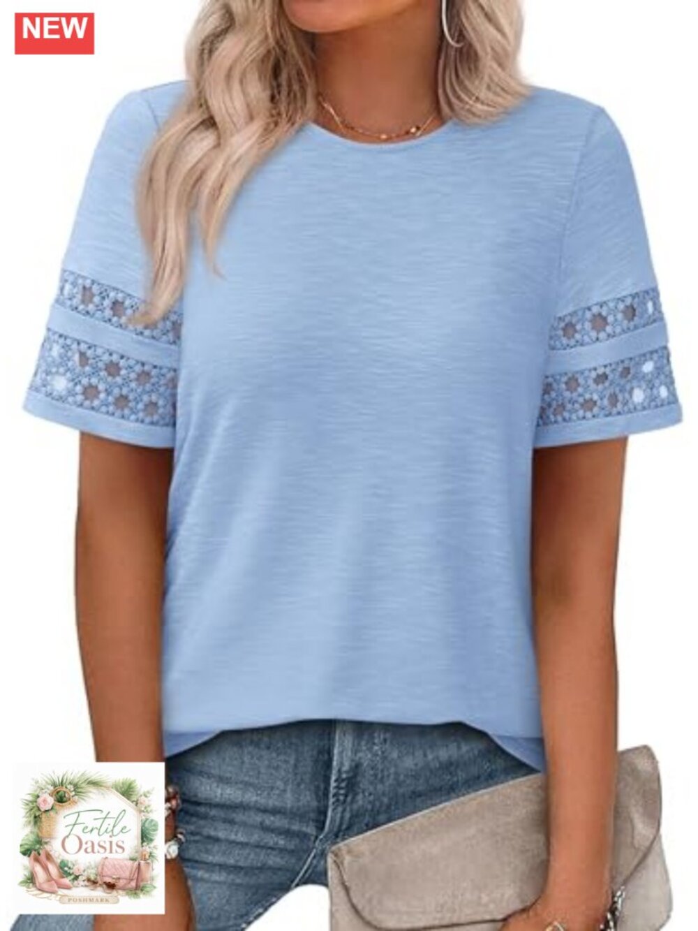 PRETTYGARDEN Women's Lace Trim Short Sleeve Crew Neck T-Shirt